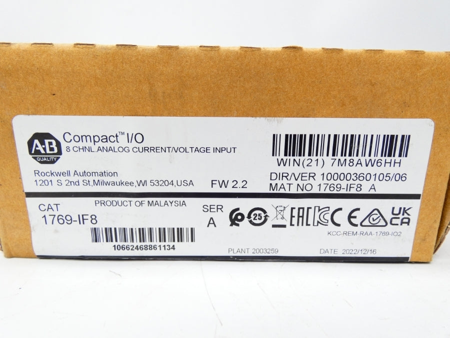 ALLEN BRADLEY 1769-IF8 SER. A F/W 2.2 VER. 06 24VDC 0.12A NSMP