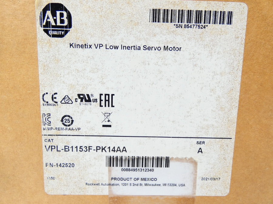 ALLEN BRADLEY VPL-B1153F-PK14AA SER. A 480V 8.88A NSMP