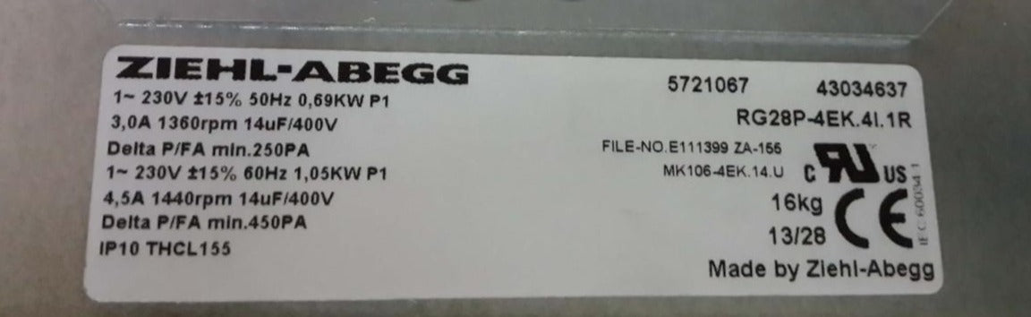 RG28P-4EK.41.1R ZIEHL-ABEGG centrifugal fan for Simens 6SL3362-0AG00-0AA1