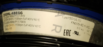 FN035-4EH.WD.V7 ZIEHL-ABEGG Axial Fan 0.13/0.16kW 230V 0.57/0.73A 1100/1130rpm