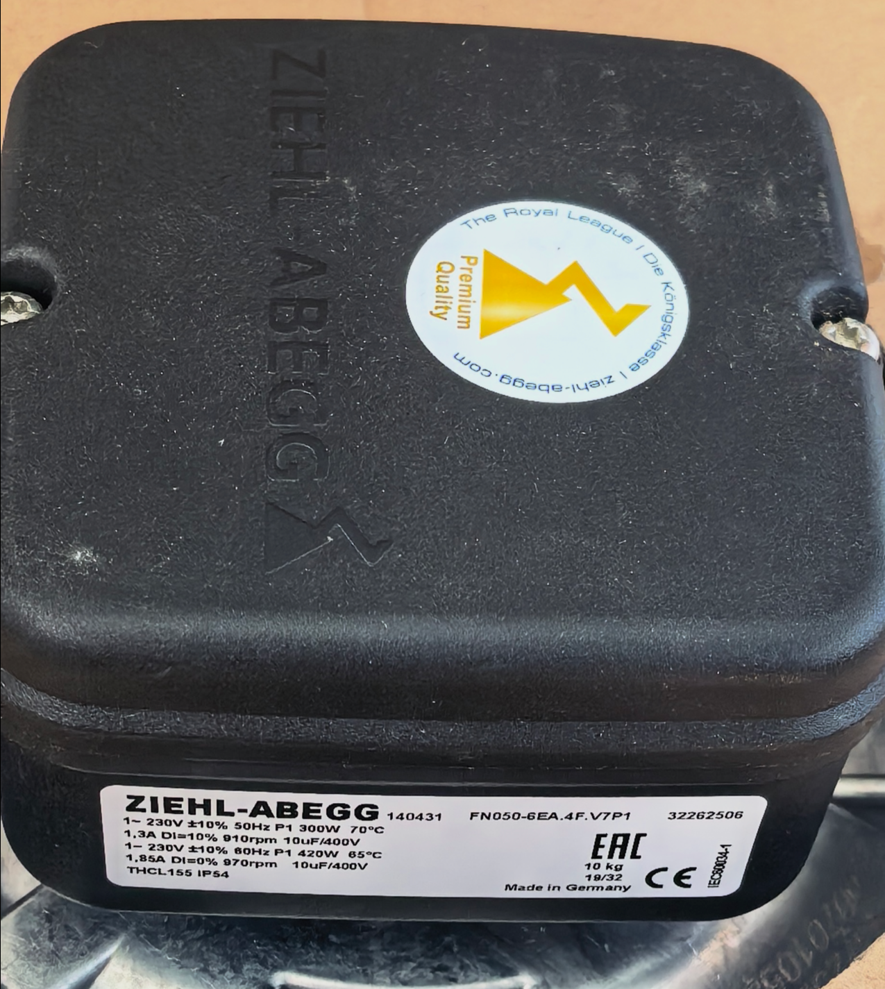 FN050-6EA.4F.V7P1 ZIEHL-ABEGG Axial Fan 230V 0.3kW 1.3A 910rpm