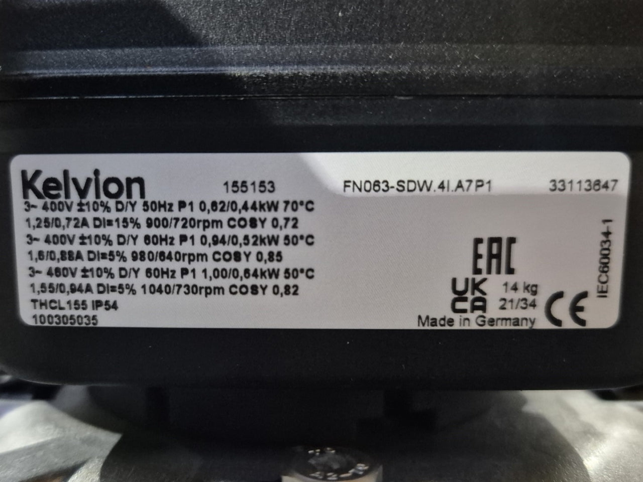 FN063-SDW.4M.A7P1  ZIEHL-ABEGG Axial Fan 0.69/0.48kW 3/400V 1.25/0.78A 900/690rpm