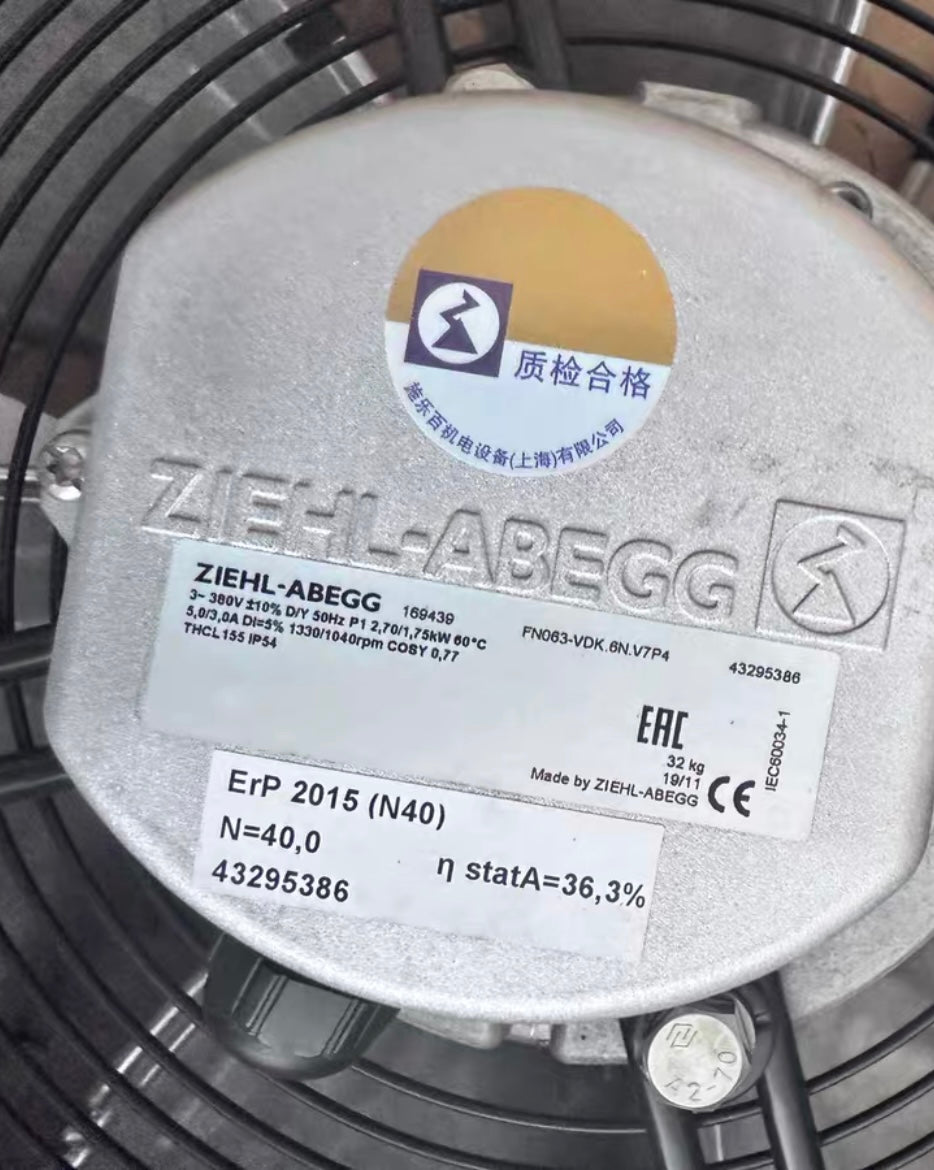 FN063-VDK.6N.V7P4 ZIEHL-ABEGG Axial Fan 3~400V 2.8/1.75kW 5.0/2.9A 1320/1010rpm