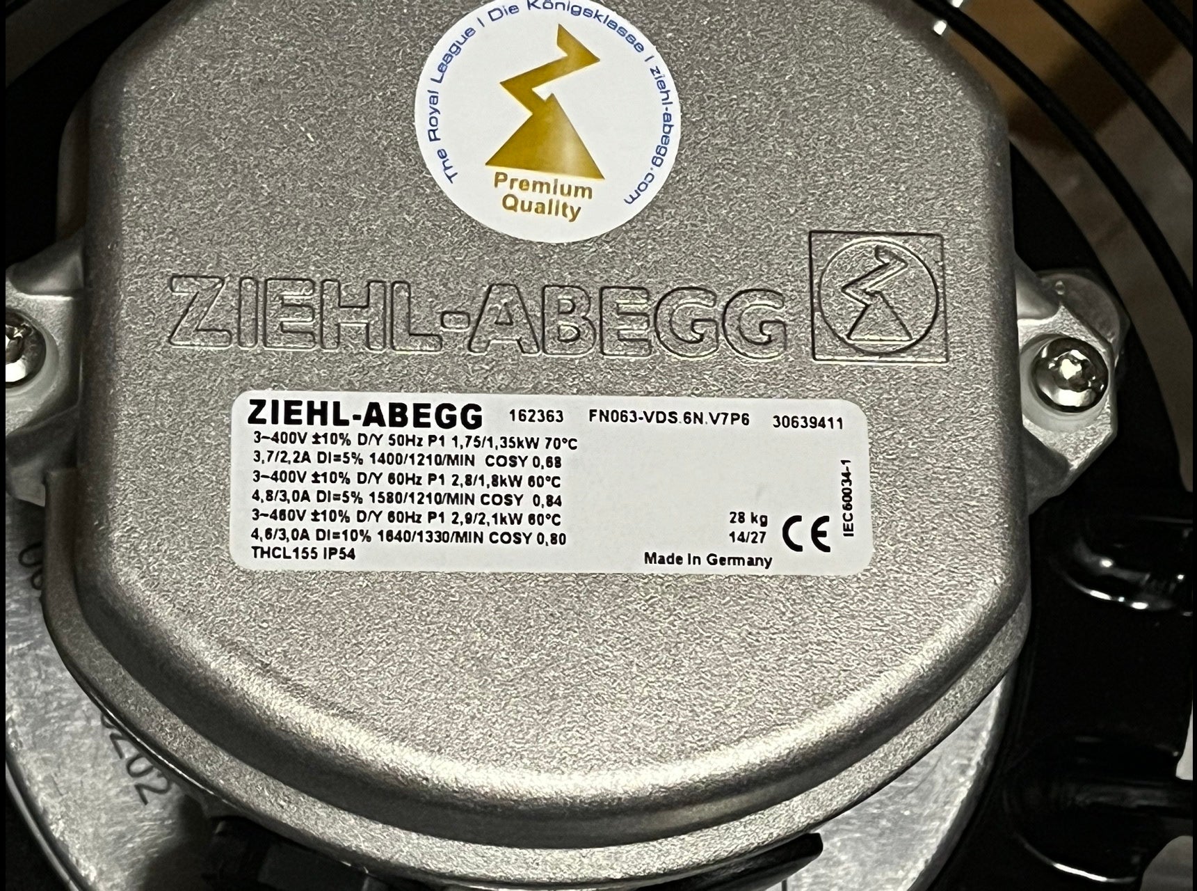 FN063-VDS.6N.V7P6 ZIEHL-ABEGG Axial Fan 3~400V 2.8/1.75kW 1320/1010RPM