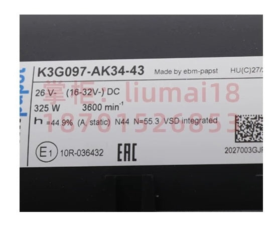 EBMPAPST K3G097-AK34-43 Centrifugal Fan | 325W 26V DC | 3600RPM 1216CFM | IP24