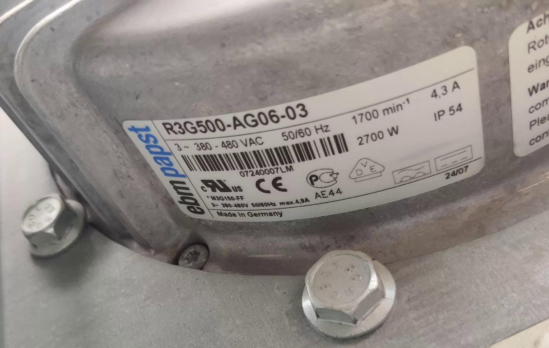 R3G500-AG06-03 ebm-papst Centrifugal fan 400V 4.3A