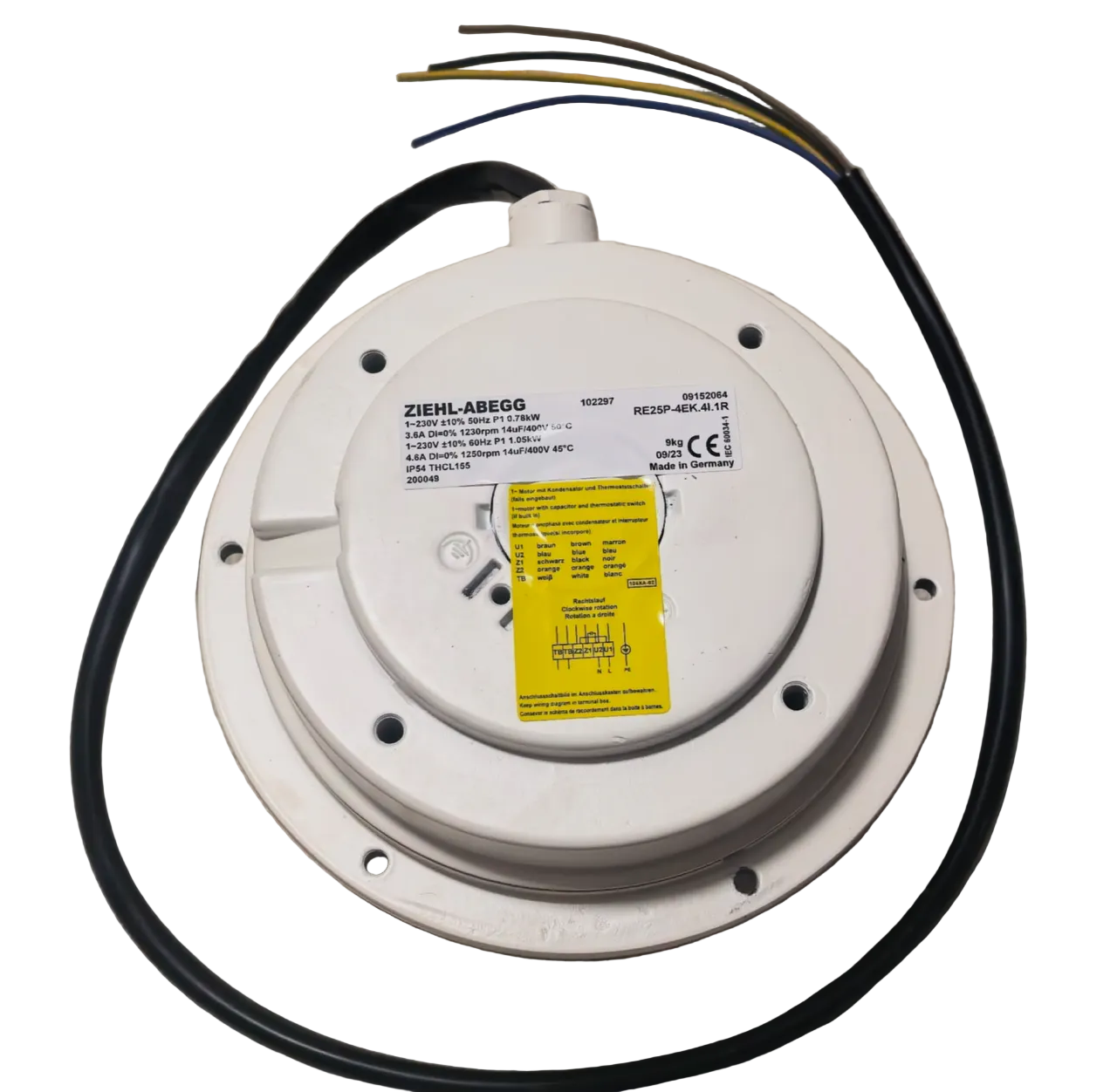 RE25P-4EK.4I.1R ZIEHL-ABEGG Centrifugal Fan| 0.77/0.83kW | 230V |3.4/3.58A 1230/1465rpm