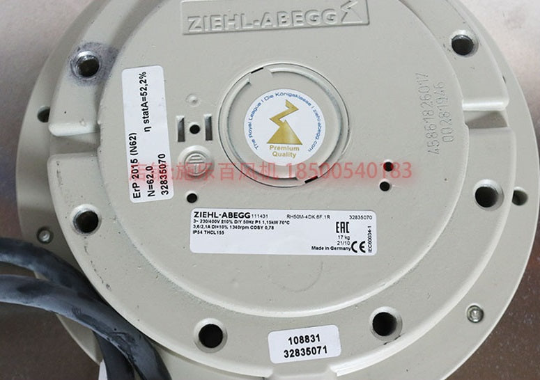 Brand new RH50M-4DK.6F.1R ZIEHL-ABEGG centrifugal fan 3-230/400V 1.15kW 2.1A 1340rpm 50/60HZ