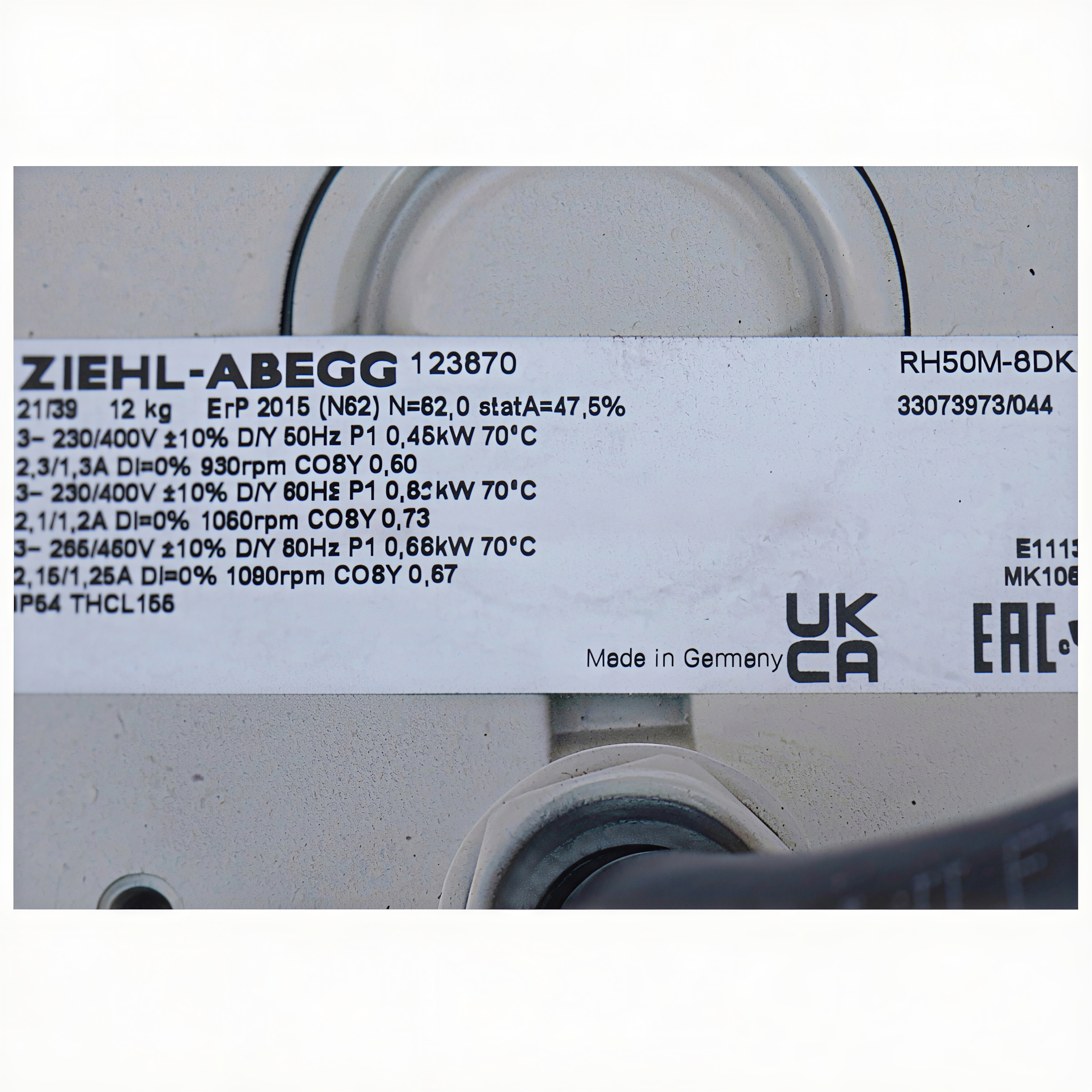 RH50M-6DK.4I.1R ZIEHL-ABEGG Industrial centrifugal fan 3-230/460V | 0.66/0.45KW