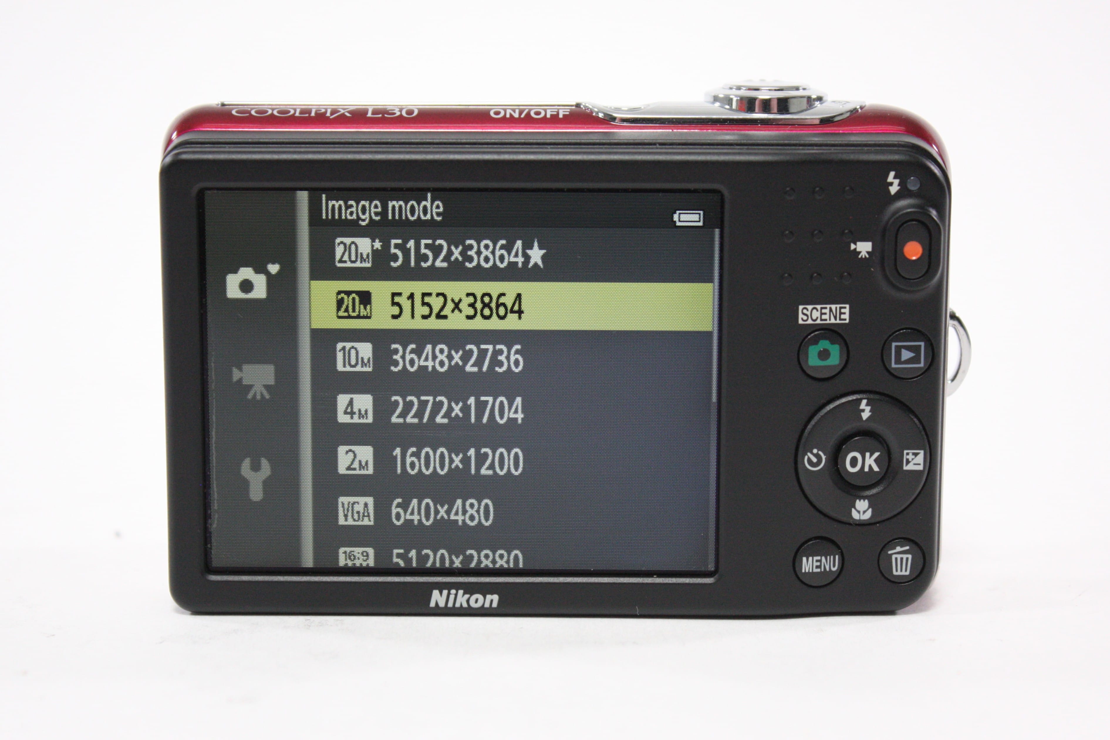 Nikon Coolpix L30 Digital Point and Shoot Camera 5x Zoom 20.1mp (Red)
