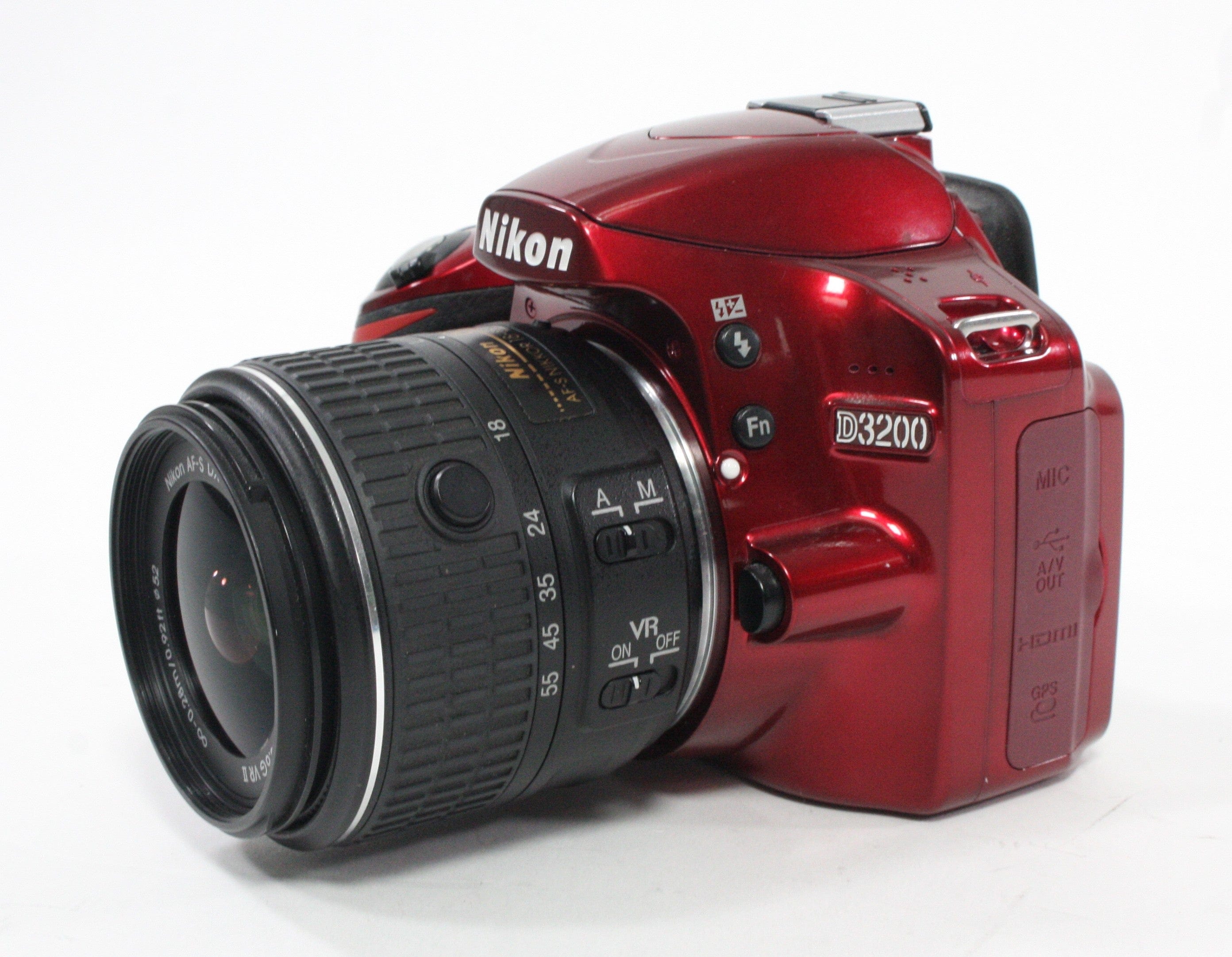 Nikon D3200 DSLR with 18-55 f/3.5-5.6 GVRII Lens with Shutter Count 3,531 (Red)