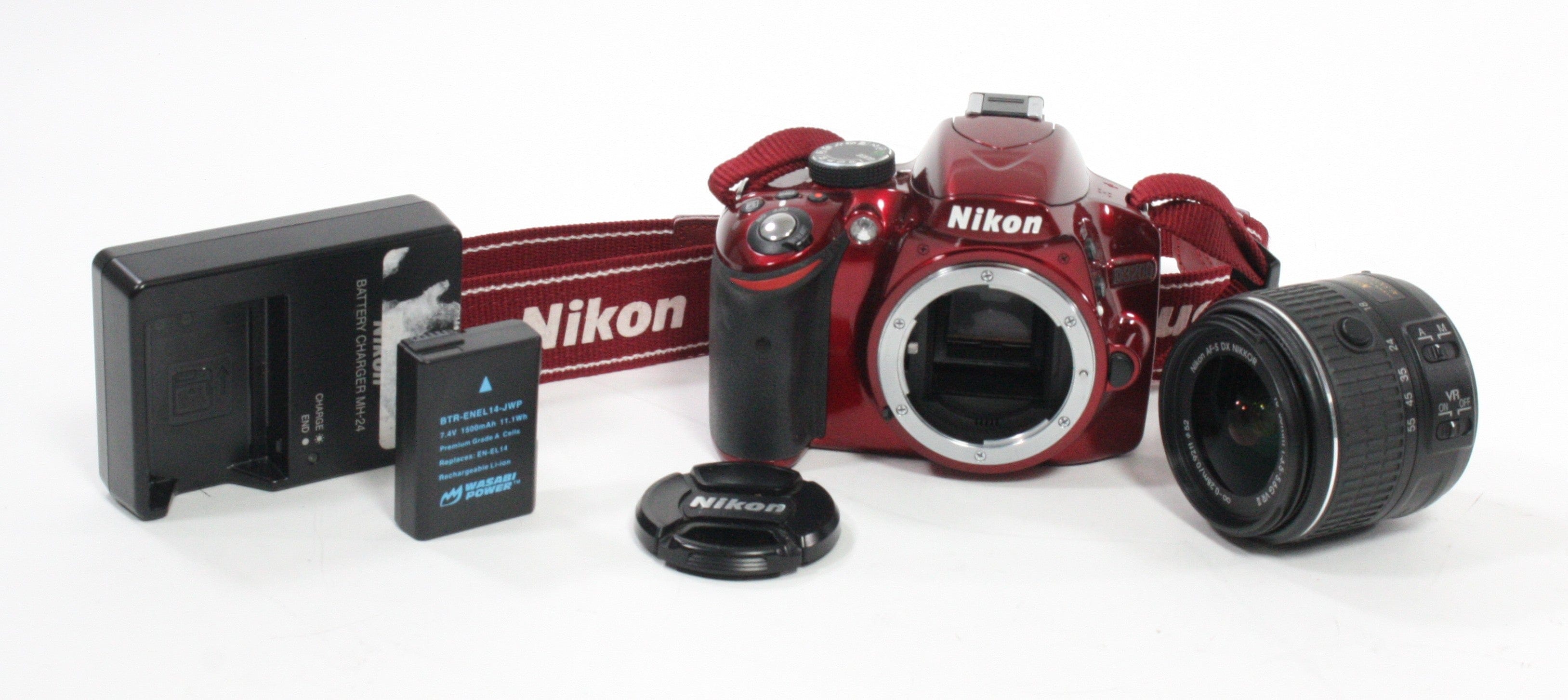 Nikon D3200 DSLR with 18-55 f/3.5-5.6 GVRII Lens with Shutter Count 3,531 (Red)