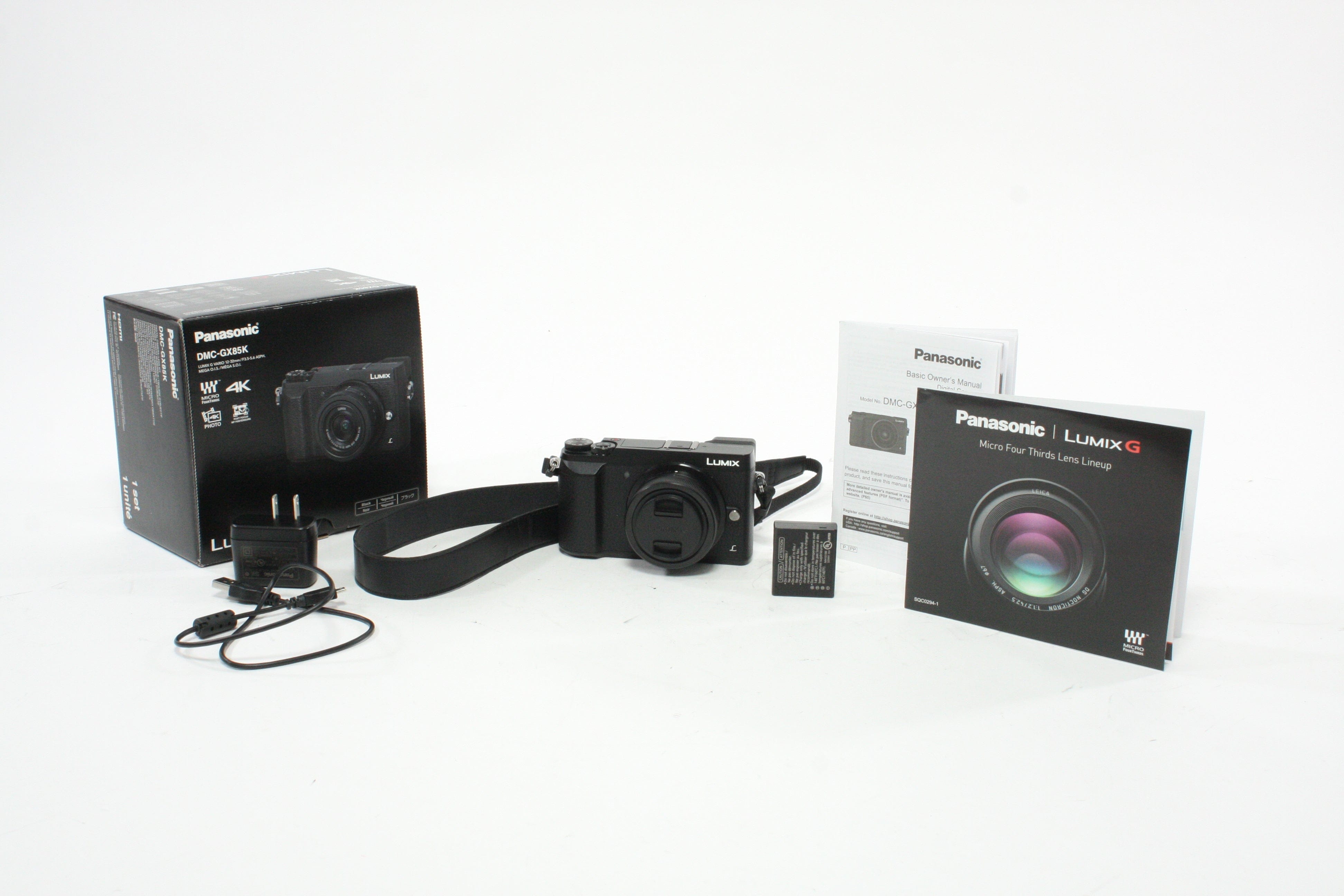 Panasonic Lumix DMC-GX85K Mirrorless Camera w/ 12-32mm f/3.5-5.6 G Vario Asph Mega OIS Micro 4/3 Lens, with a Shutter Count of 2,805.
