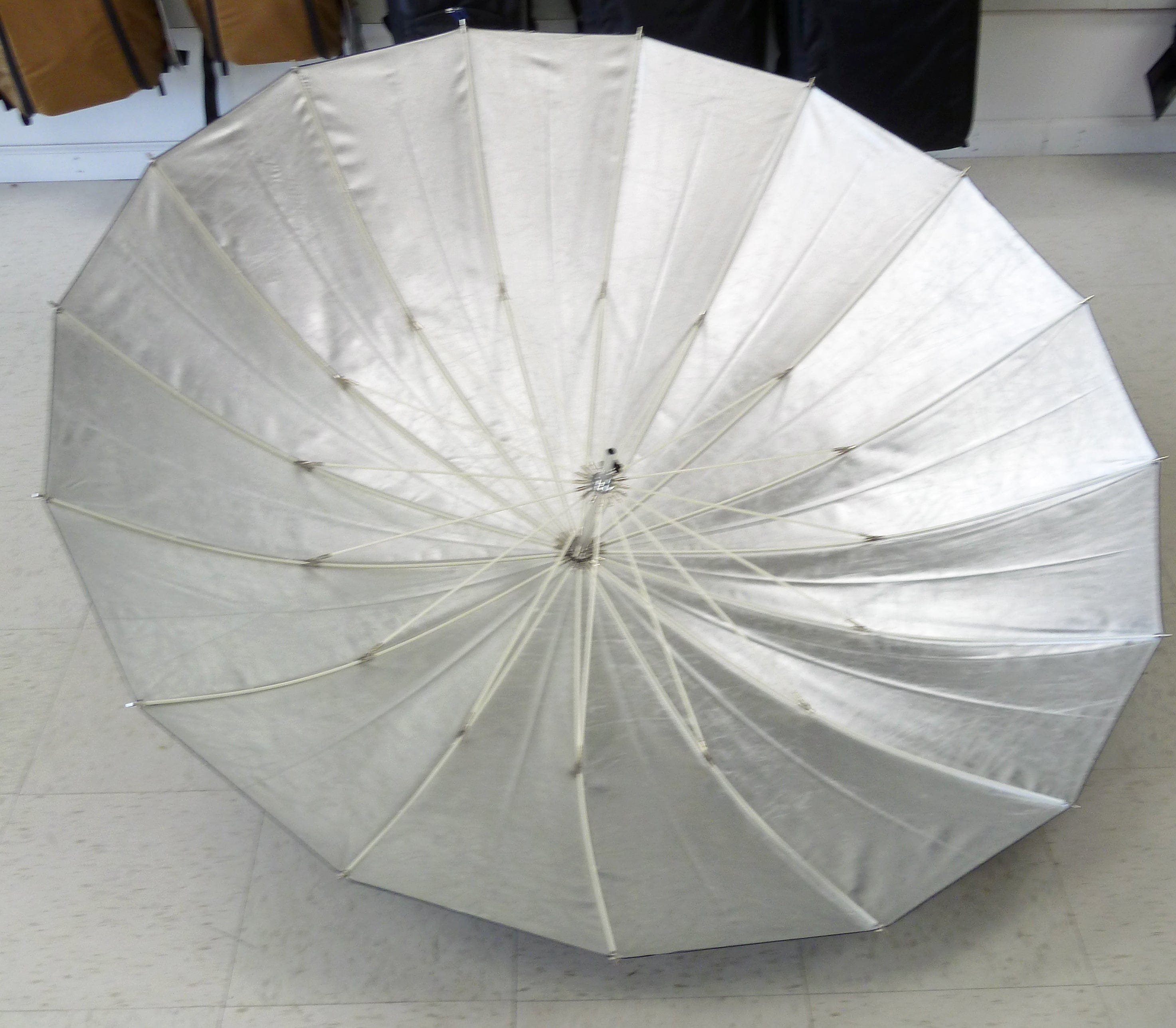 Paul C. Buff PLM 64 Soft Silver Umbrella with diffusion fabric , Strobe holder and Black Spill