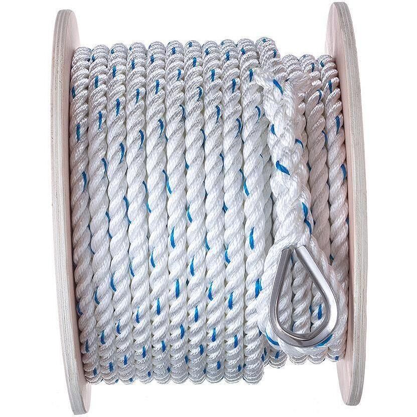 Seachoice 47921 Premium 3-Strand Twisted Nylon Anchor Line White w/ Blue Tracer, 5/8" x 200'