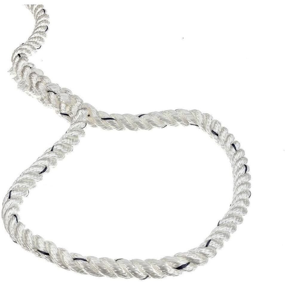 Seachoice 47561 Premium 3-Strand Twisted Nylon Dock Line, White w/ Blue Tracer, 1/2" x 20'