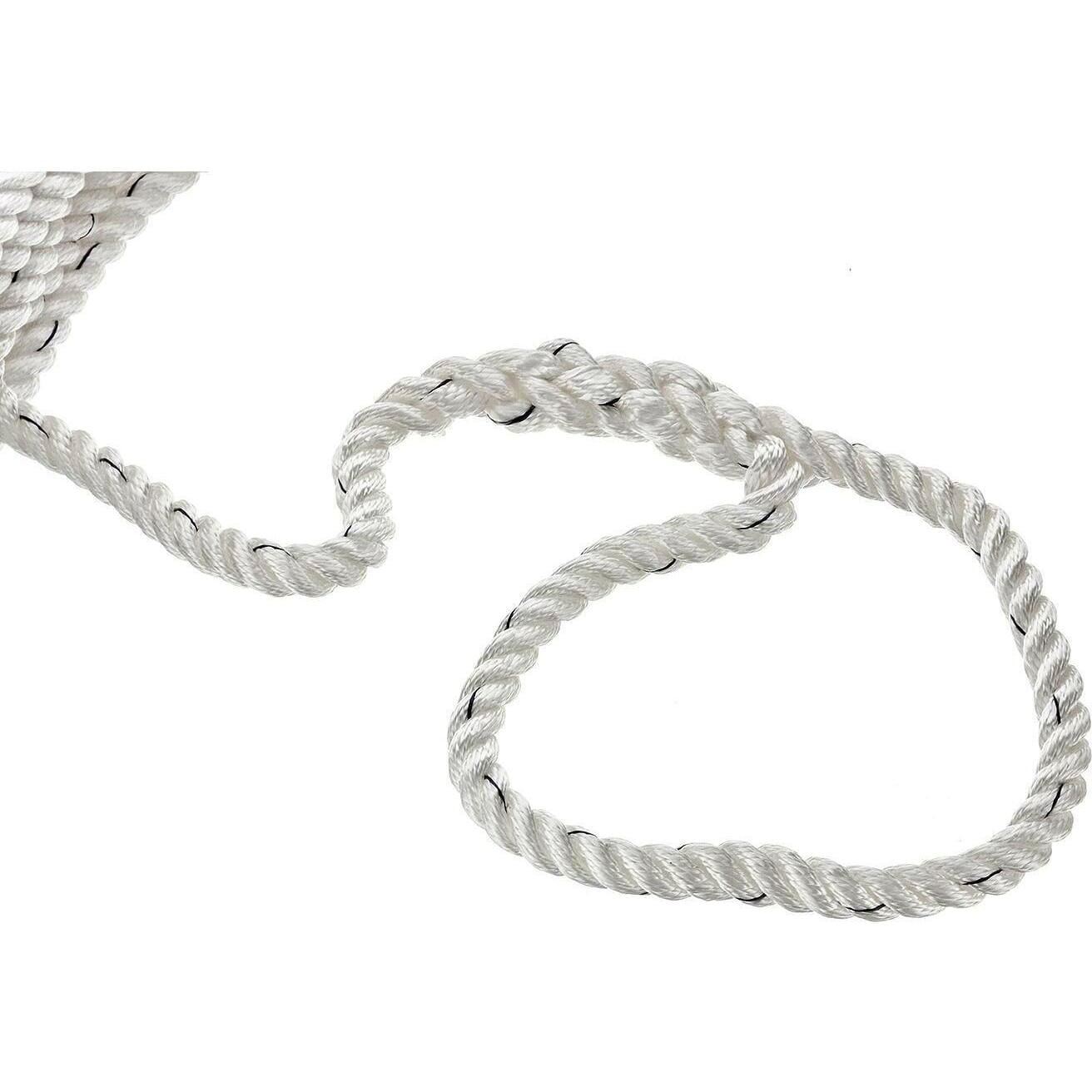 Seachoice 47621 Premium 3-Strand Twisted Nylon Dock Line, White w/ Blue Tracer, 5/8" x 35'