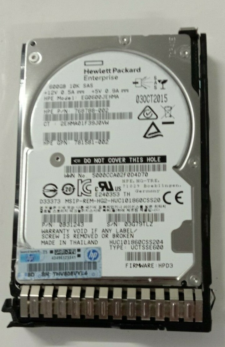 HPE 600GB 12G 10K SAS 2.5" 781577-001 Hard Drive EG0600JEHMA + G8 G9 Caddy|124675956157