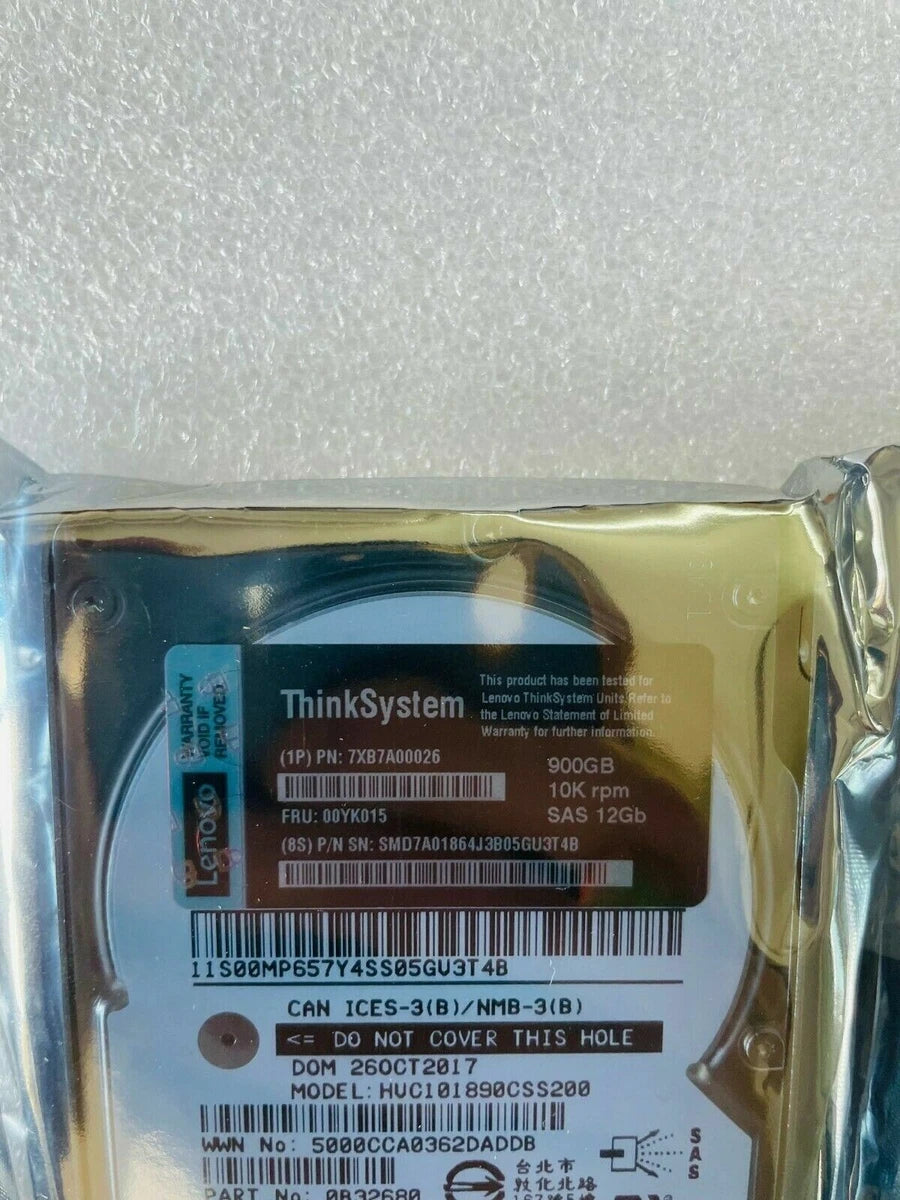 Lenovo 7XB7A00026 00YK015 900GB 10K 12Gb/s SAS 2.5" Hot Swap 512n HDD Hard Drive|155631580537