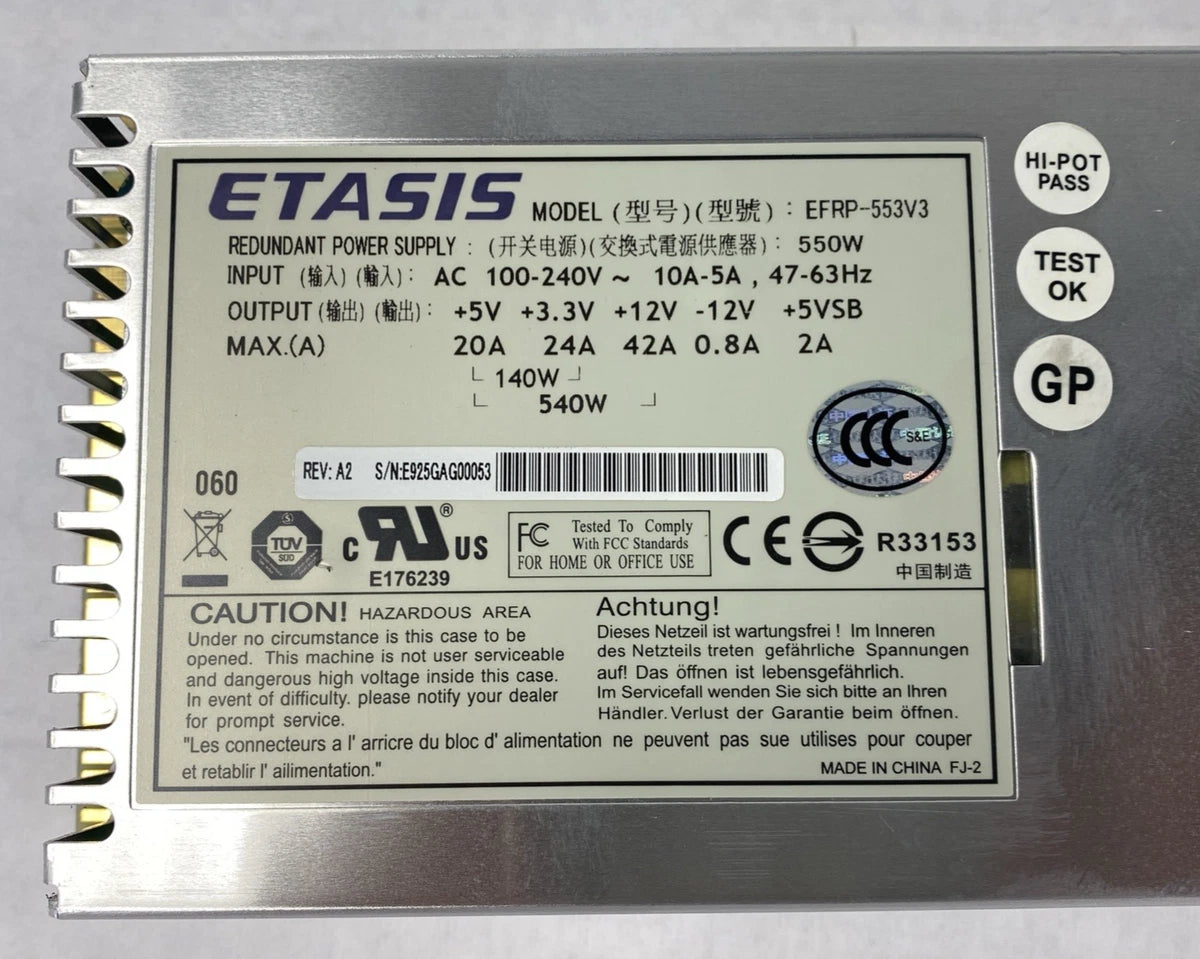 ETASIS Model EFRP-553V3 550W Redundant Power Supply|177352157195