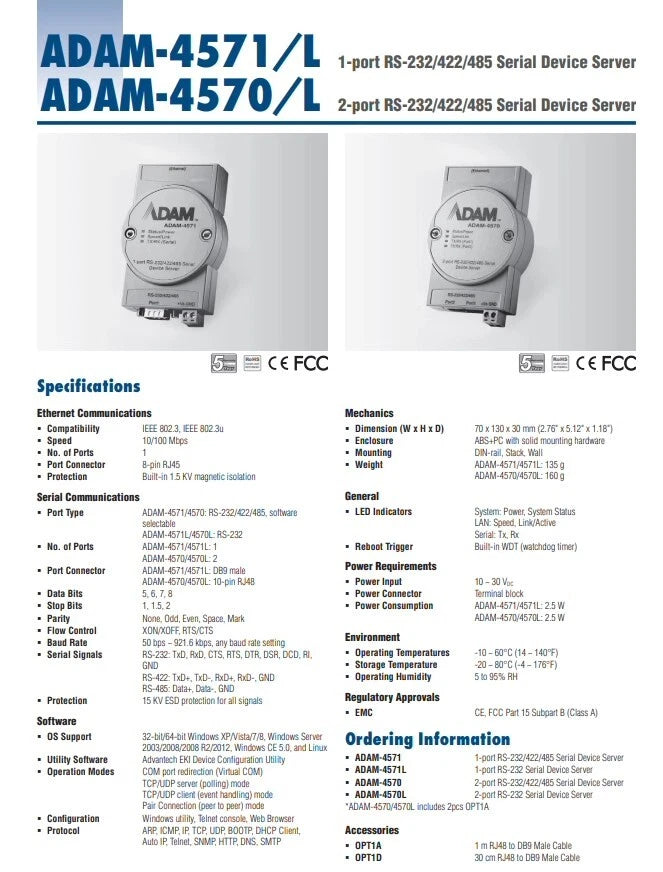 1pcs ADAM ADAM-4570 Ethernet Serial Port Server|375103063266