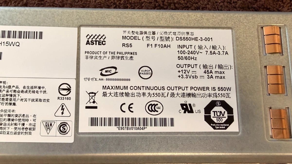 Astec DS550HE-3-001 Power Supply SUN 300-1848-06 550W 100-240V output 12V|177699941911