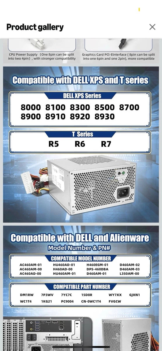 For DELL XPS 8910 8920 8300 8500 8700 8900 R5 460W PSU Power Supply D460AM-03 US|127553818394