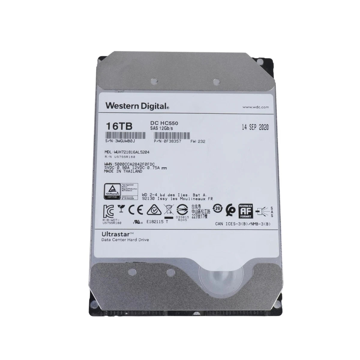 WD Ultrastar DC HC550 16TB 7.2K 3.5" SAS 12Gbps 512e 512MB HDD WUH721816AL5204|286940216143