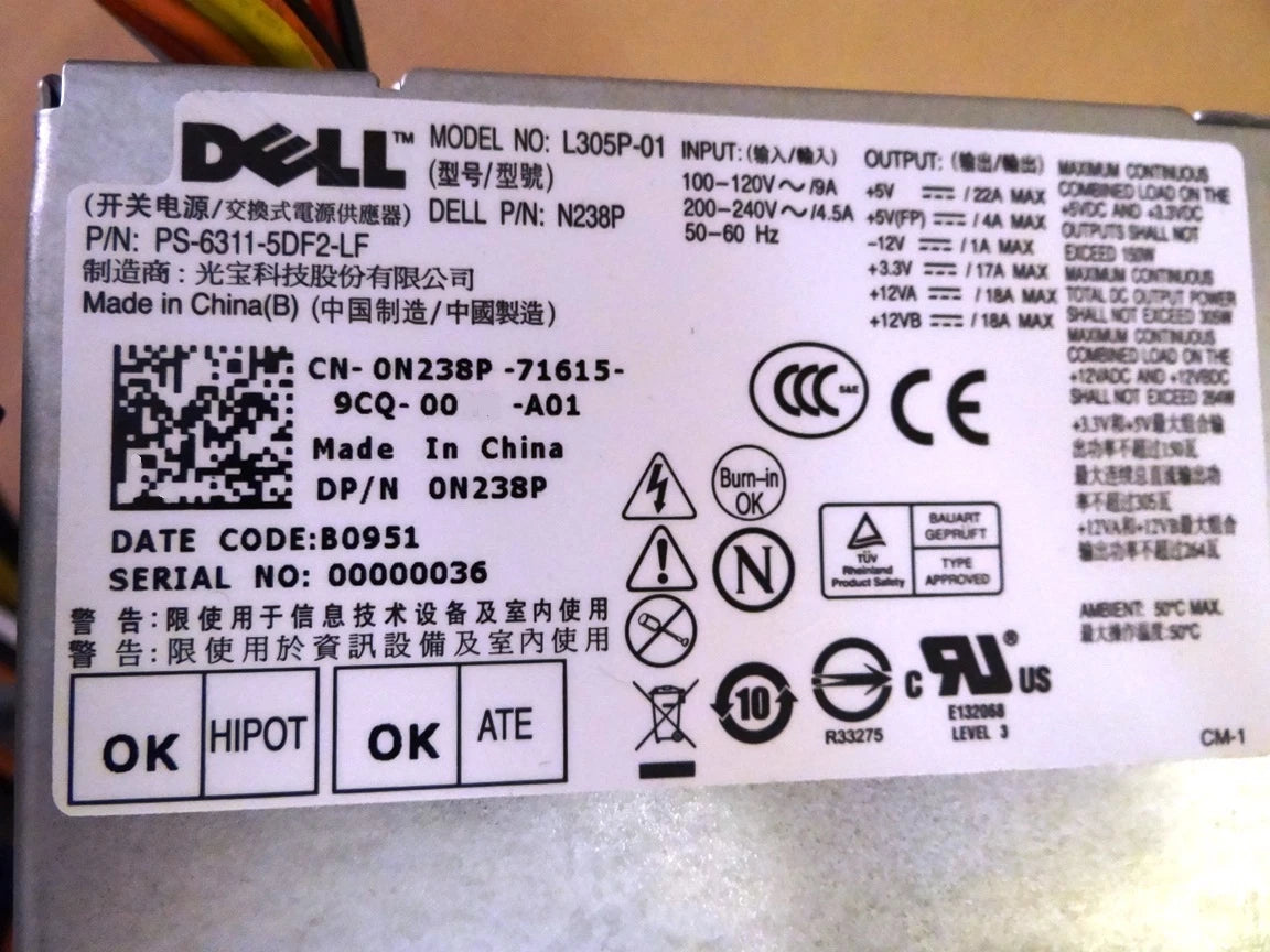 Dell PowerEdge T110 genuine 305W Power Supply L305P-01 PS-6311-5DF2-LF N238P|261525940956