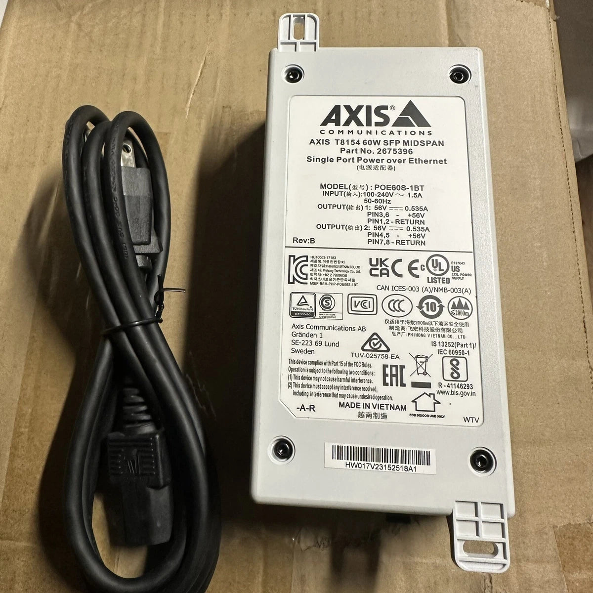 AXIS COMMUNICATION, 5901-001-01, T8154 60W SFP MIDSPAN, POE60S-1BT 56V,|176368808487