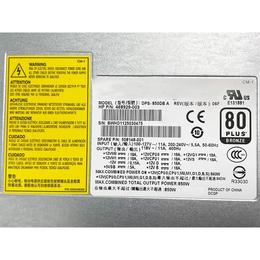 For HP Z800 468929-004 DPS-850DB A 850W 80 Plus Bronze Power Supply|365146730059