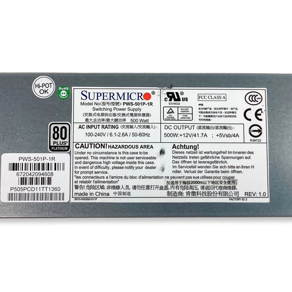 Genuine SuperMicro PWS-501P-1R 80 Plus Platinum 500W Redundant Power Supply|196198800203