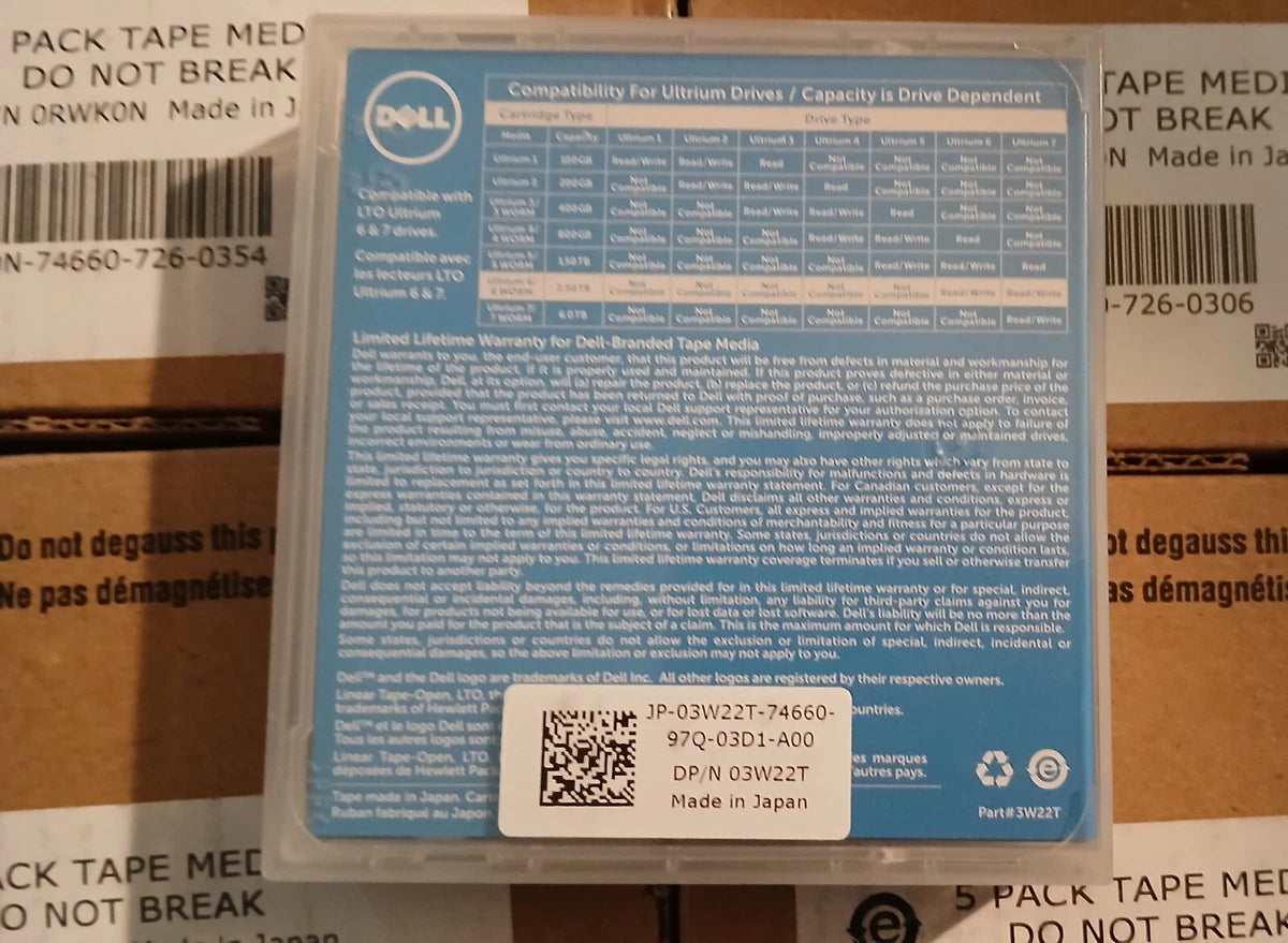 New Dell 3W22T LTO-6 Tape Media 2.5TB/6.25TB 03W22T 20 pack LTO6 0RWK0N