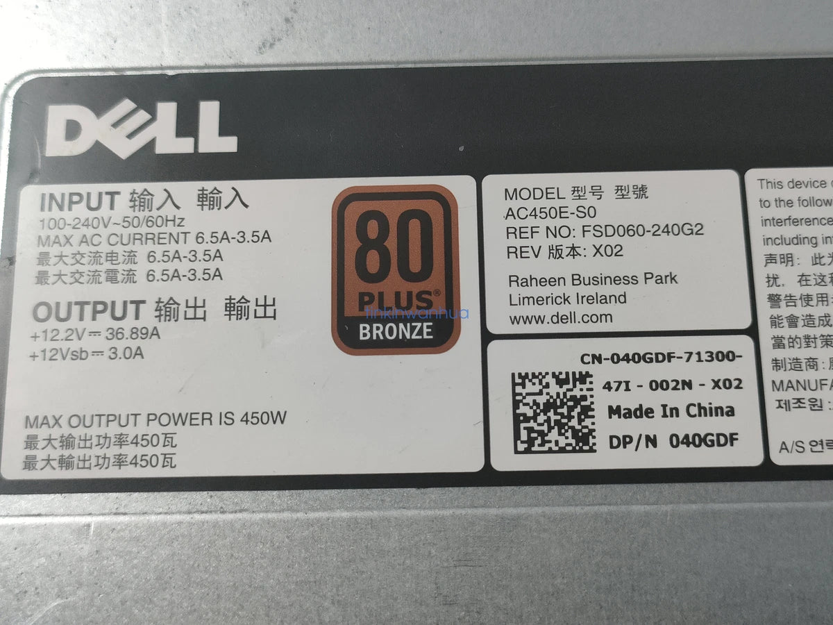 For Dell PowerEdge Server T430 450W Power Supply AC450E-S0 CN-040GDF 40GDF