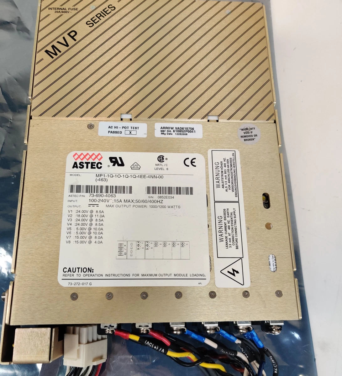 Astec MVP MP1 Power Supply 1000-1200W, 24V 18V 15V 5V 100/240V In Up to 400Hz|136684533636