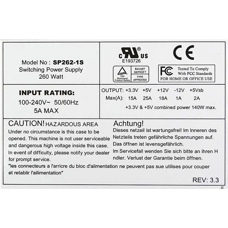 For SuperMicro PWS-0055 1U 260W Server Power Supply SP262-1S|388939424480