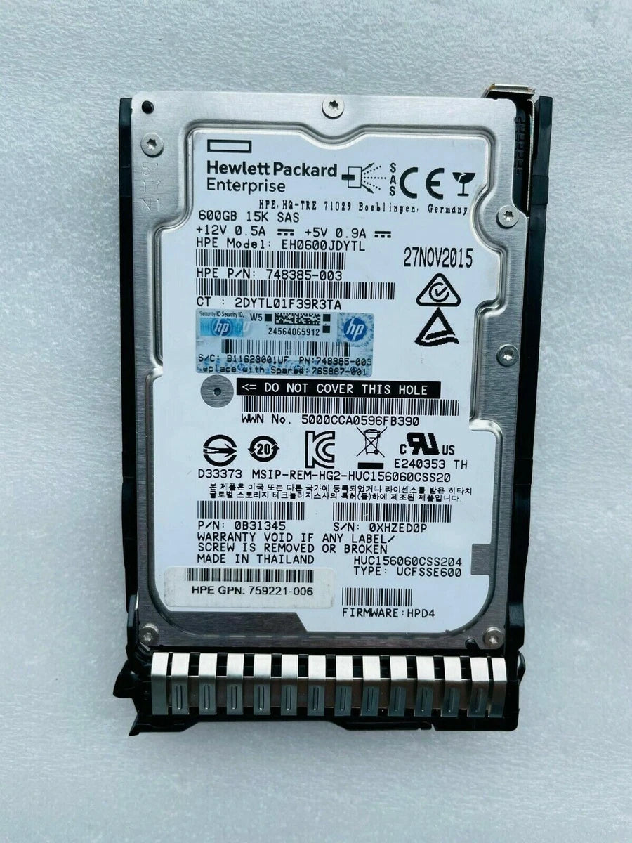 HPE 759212-B21 759548-001 600GB 12G SAS 15K 2.5" HDD ENT SC NEW FACTORY SEALED