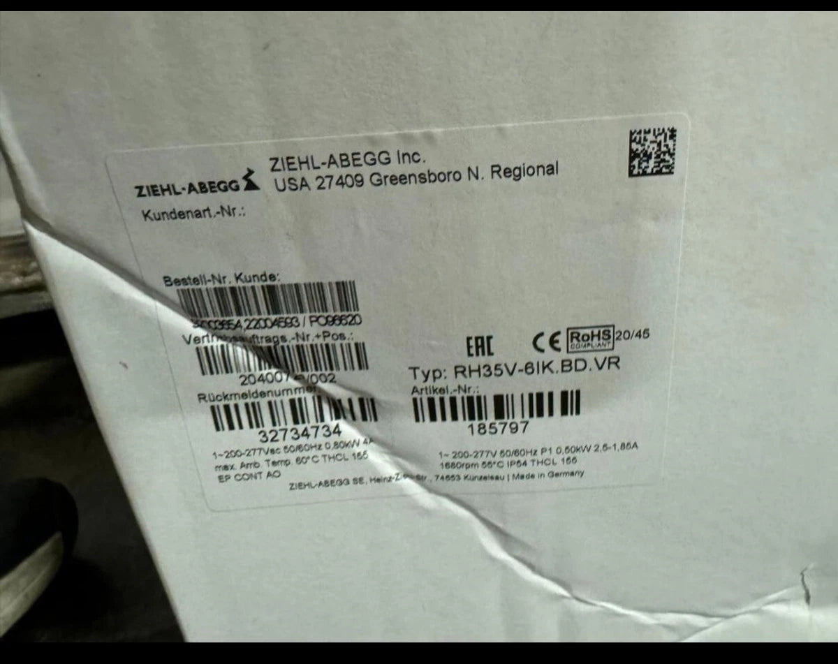 Ziehl-Abegg RH35V-6IK.BD.VR 200-277VAC 1680RPM Centrifugal Fan 2500 CFM|167270756618