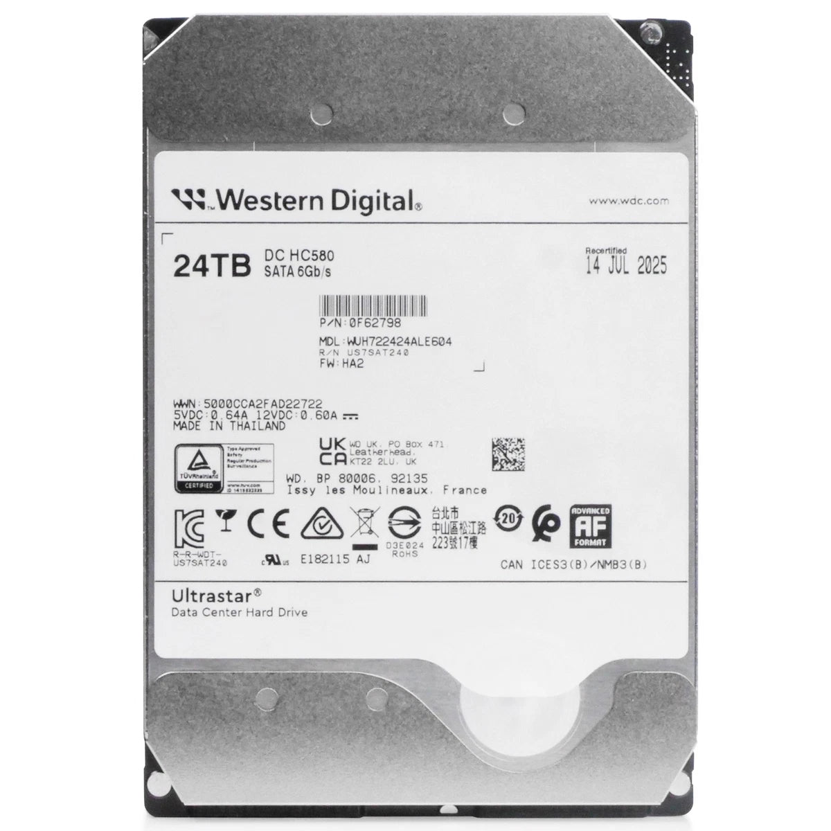 WD DC HC580 24TB WUH722424ALE604 0F62798 7.2K RPM SATA 6Gb/s 512e 3.5" HDD|306560691875