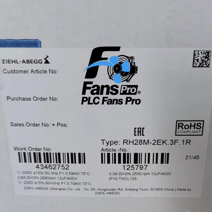 Ziehl-Abegg RH28M-2EK.3F.1R 230V Frequency Fan