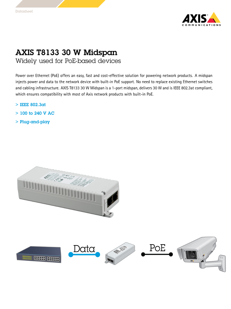 AXIS T8133 Midspan 30 W 1-port|205592957393
