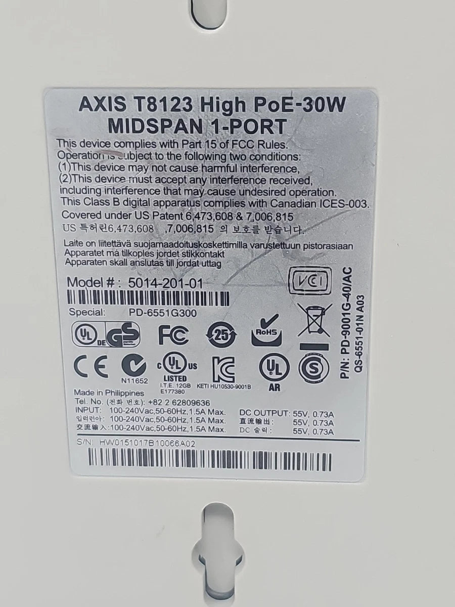 2 Lot AXIS T8123 High POE-30W Midspan 1-Port With Power Cord. |357945436862
