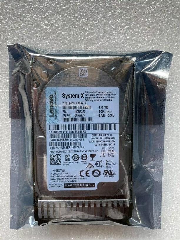00NA271 00NA272 Lenovo 1.8TB 10K 12GBps SAS 2.5" G3HS 512e HDD Hard Drive|397043572288