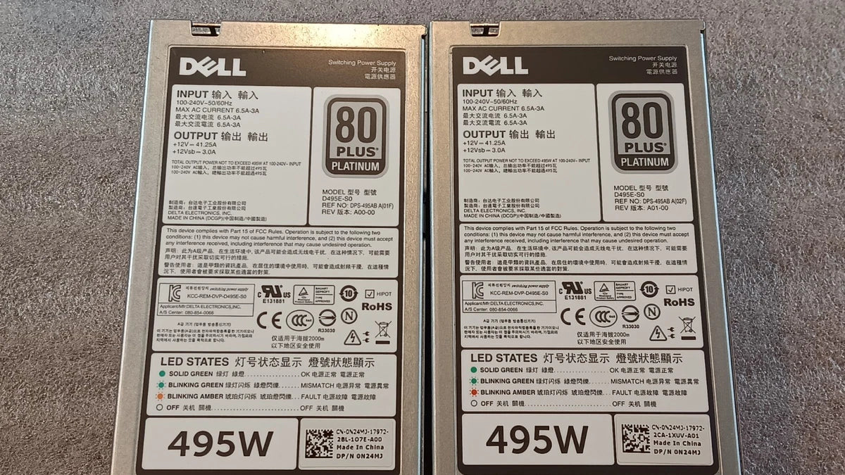 Lot of 2 Dell PowerEdge 80 Plus Platinum 495W Platinum Power Supply PSU 0N24MJ|227077484673