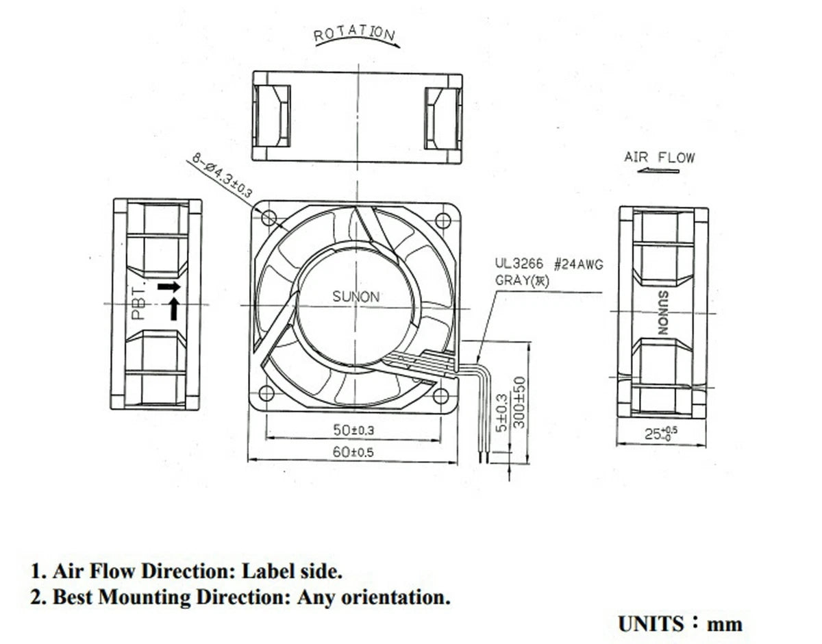 1pc SUNON AC Case Fan MA2062-HVL GN 6x6x2.5cm AC220V AC240V 4.1W * 6x6cm|133930483435