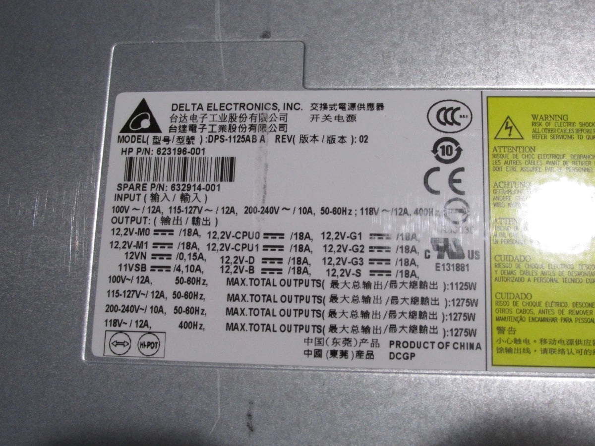 HP Delta 1125W Power Supply [623196-002 716646-001 DPS-1125AB] Z820 Workstation|205752694613
