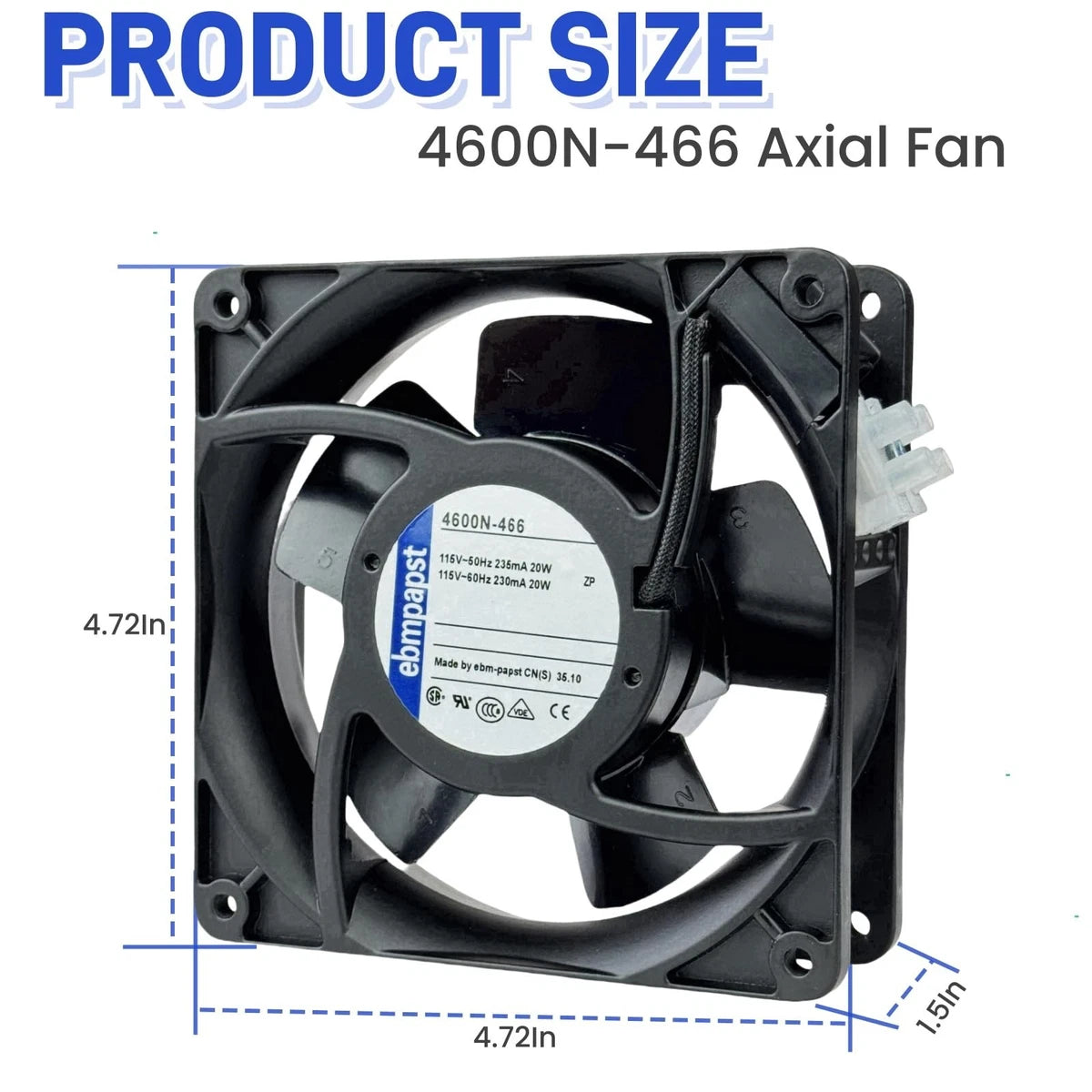 for ebmpapst 4600N-466 Axial Fan,115V 20W 106CFM Industrial Cooling Fan All-M...|389366100505