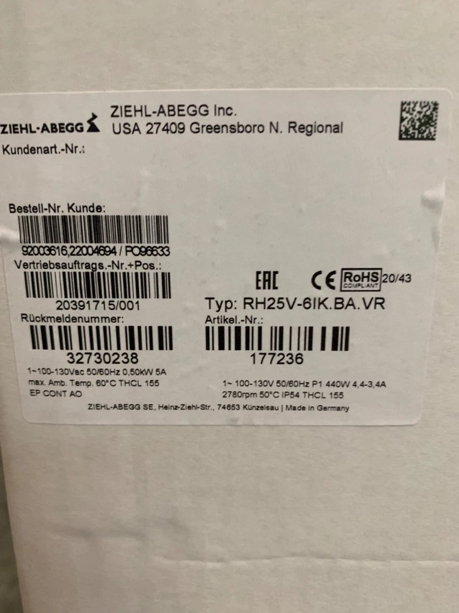 Ziehl-Abegg RH25-6IK.BA.VR ECBlue 120VAC  Centrifugal Fan|176546078712