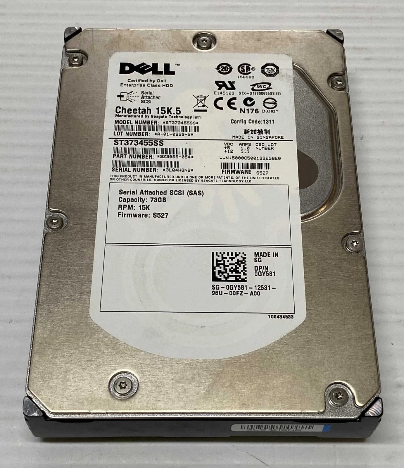 Seagate / Dell 73GB 15K.5rpm 16MB Ultra320 SCSI 11607Mbits SAS (Dell GY581) Server Hard Drive - ST373455SS (Like New)