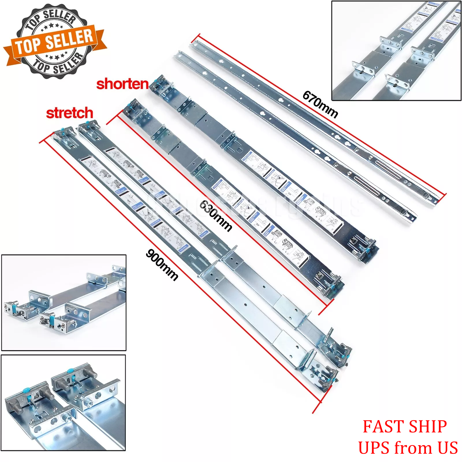 Short Rails Kit for Dell PowerEdge R640 R630 R620 R440 R430 R420 R330 R320 R6415|284985182559